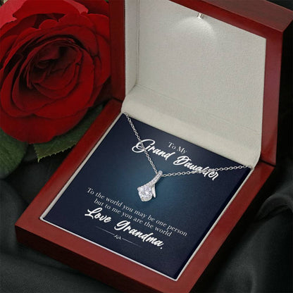 To My Grand Daughter - You Are The World To Me (Love, Grandma) | Beautiful 14K White Gold Family Forever Pendant