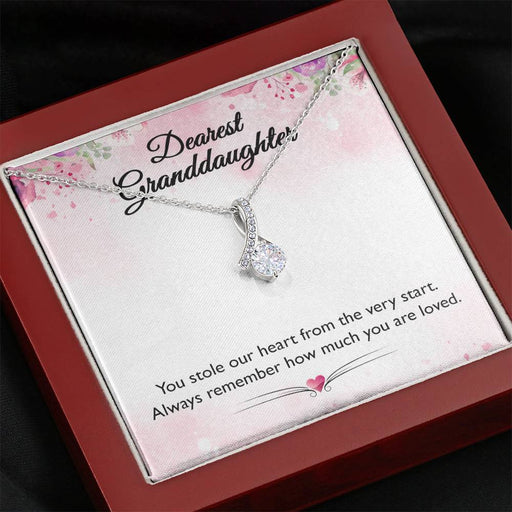 Dearest Grand Daughter - You Stole Our Heart | Beautiful 14k White Gold Family Forever Pendant Mahogany Style Luxury Box