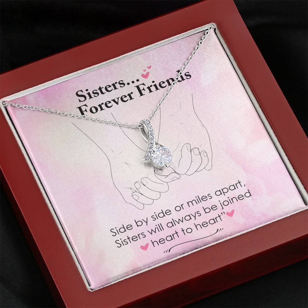Sisters, Forever Friends - Side By Side Or Miles Apart | Beautiful 14k White Gold Family Forever Pendant