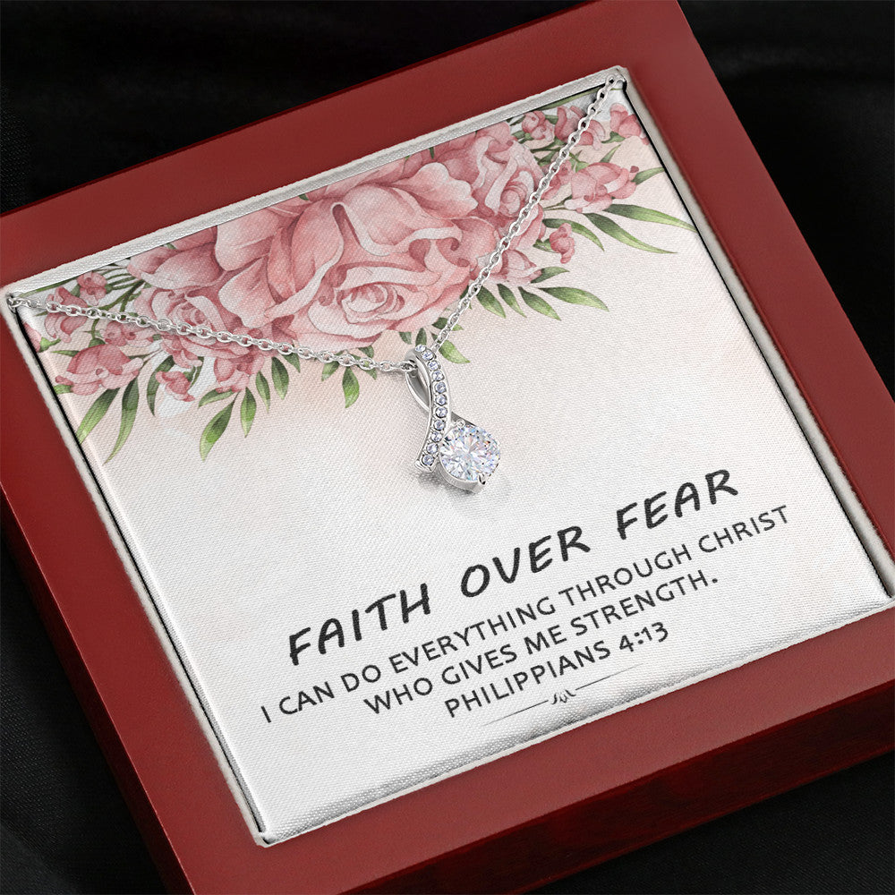 Faith Over Fear - I Can Do Everything Through Christ | Beautiful 14k White Gold Family Forever Pendant