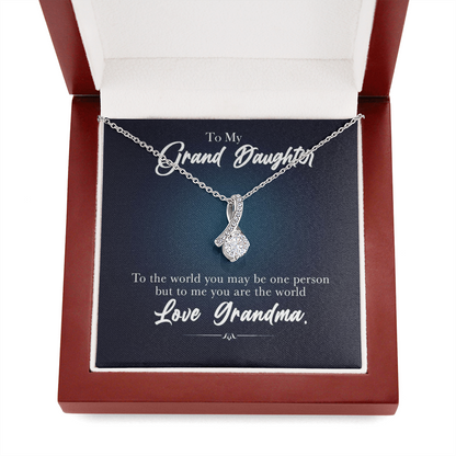 To My Grand Daughter - You Are The World To Me (Love, Grandma) | Beautiful 14K White Gold Family Forever Pendant