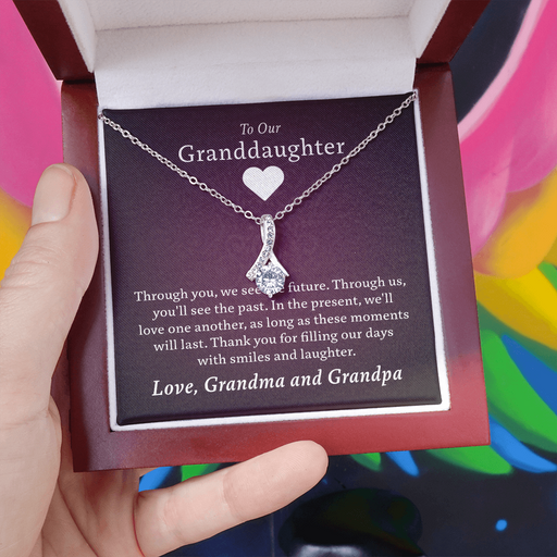 Granddaughter - Our Days of Laughter | 14k White Gold & Stainless Steel Necklace Mahogany Style Luxury Box (w LED)