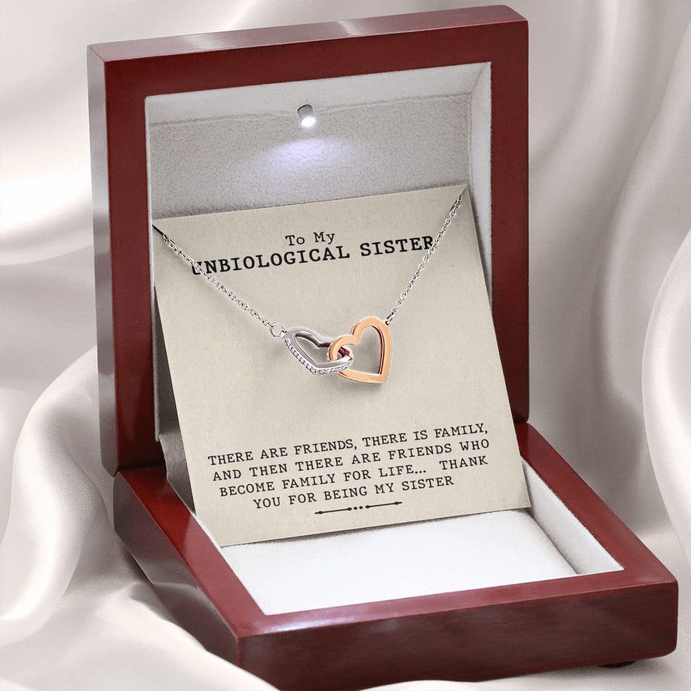 To My Unbiological Sister - Family For Life | Interlocking Unbreakable Hearts Steel Necklace