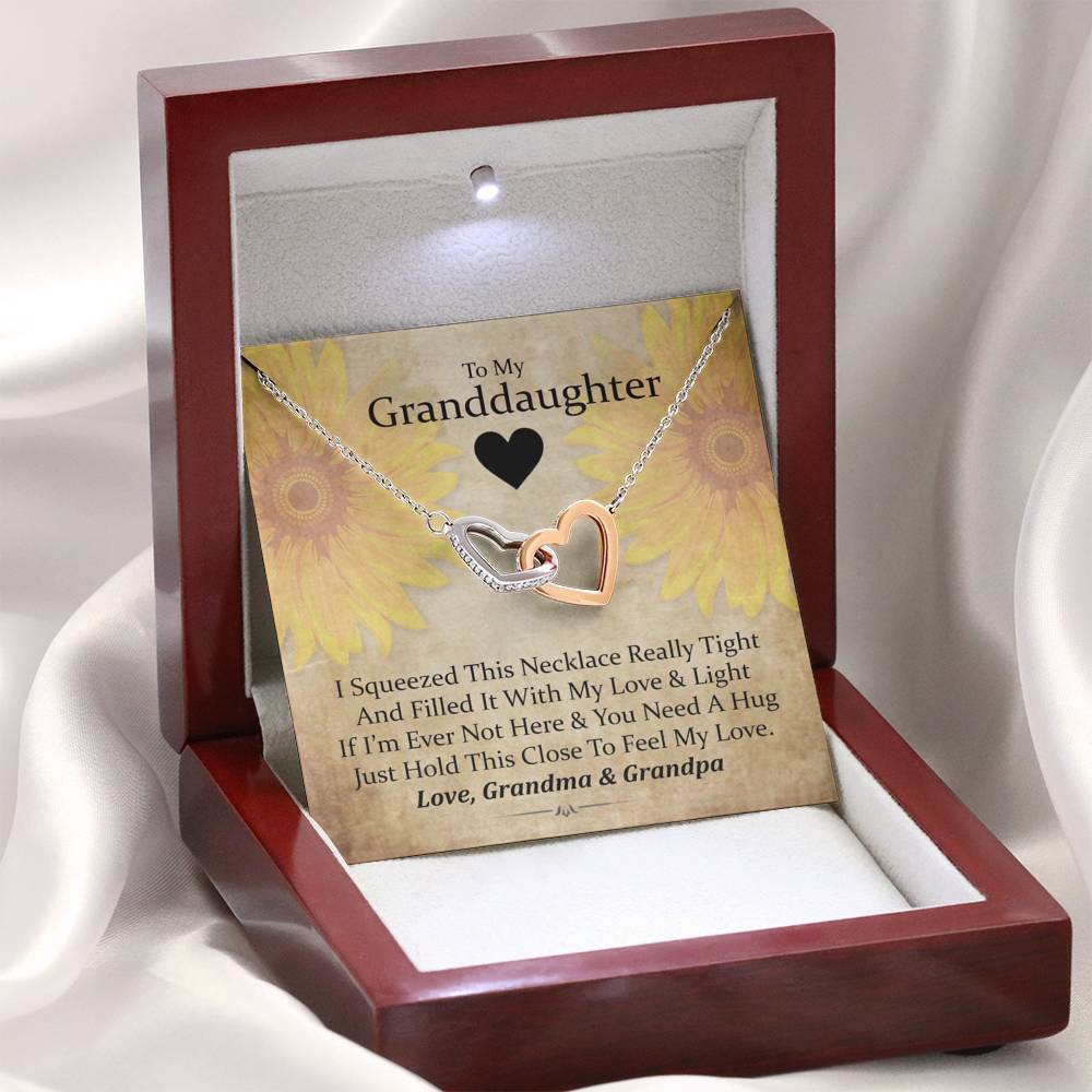 To My Grand Daughter - If You Need A Hug (Love, Grandma & Grandpa) | Beautiful 14k Gold Forever Family Locked Hearts