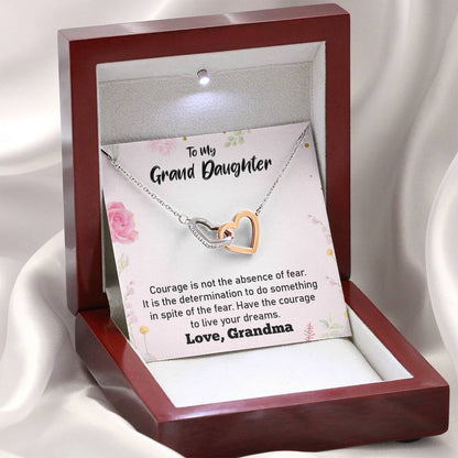 To My Grand Daughter - Have Courage To Live Your Dreams (Love, Grandma) | Beautiful 14k Gold Forever Family Locked Hearts