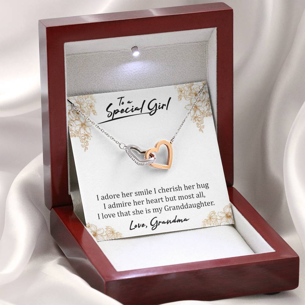 To A Special Girl - I Admire Her Heart (Love, Grandma) | Beautiful 14k Gold Forever Family Locked Hearts