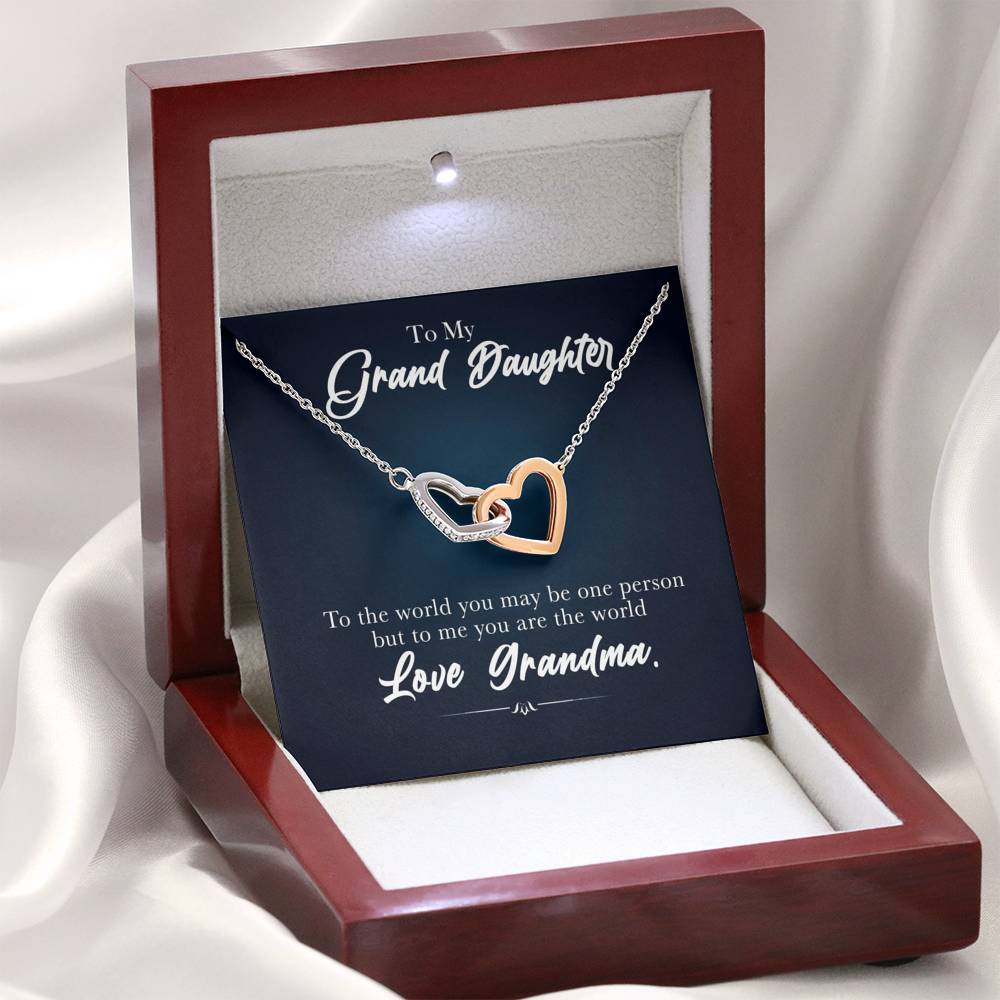 To My Grand Daughter - You Are The World ( Love, Grandma) | Beautiful 14k Gold Forever Family Locked Hearts
