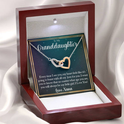 To My Grand Daughter - You Will Always Be My Little Girl (Love, Nana) | Beautiful 14k Gold Forever Family Locked Hearts