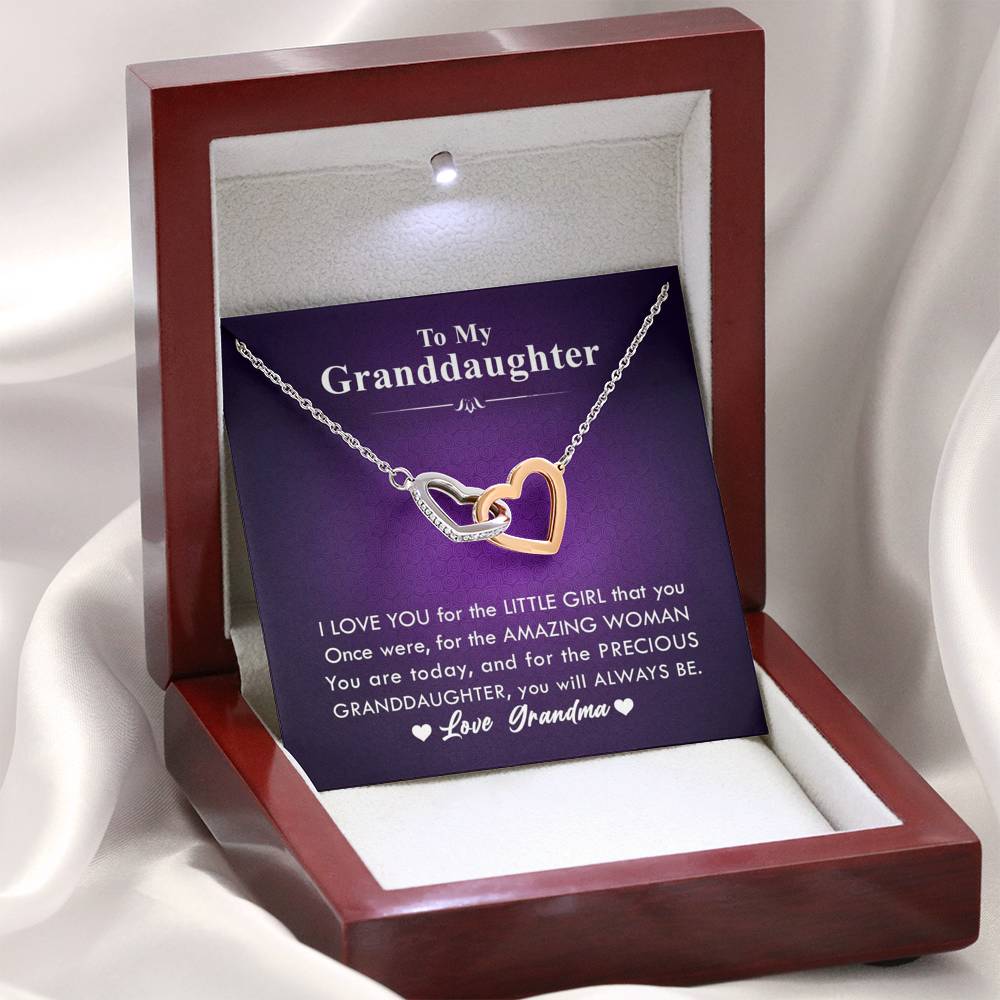 To My Grand Daughter - The Amazing Woman (Love, Grandma) | Beautiful 14k Gold Forever Family Locked Hearts