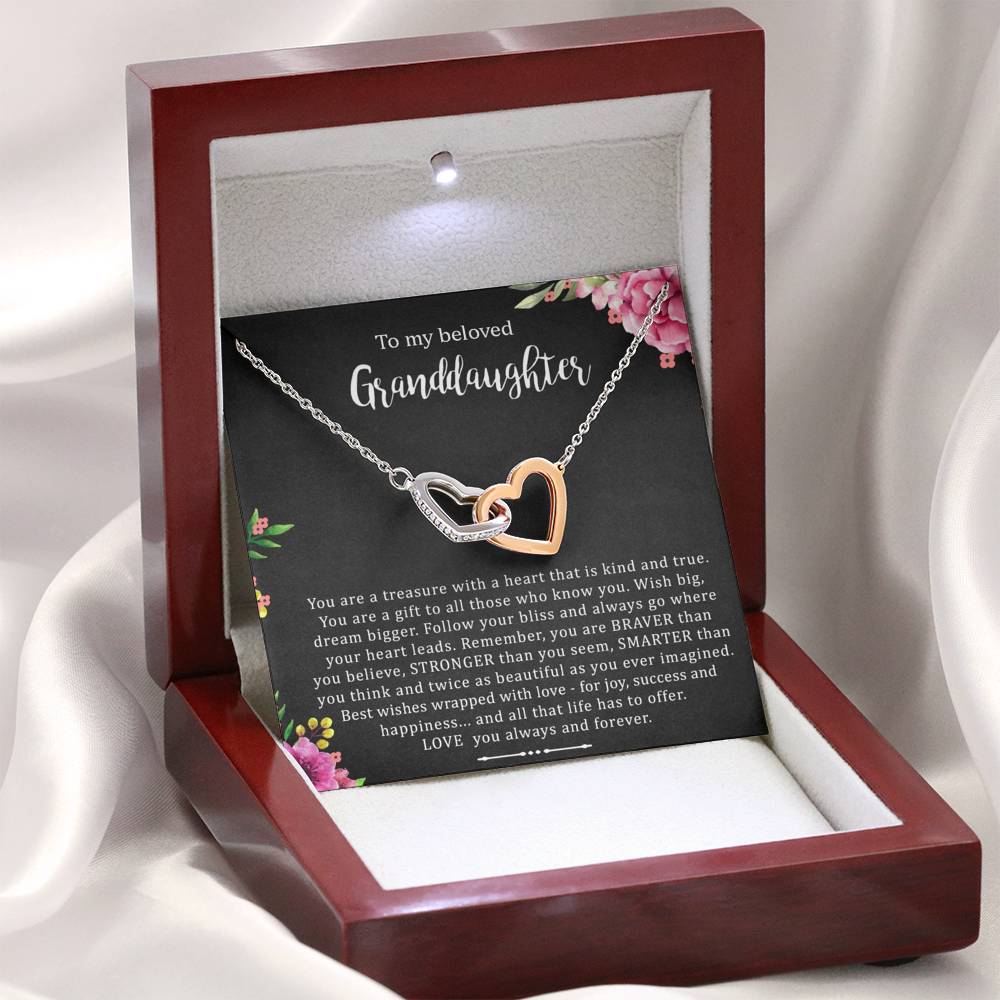 To My Beloved Grand Daughter - A Heart That Is Kind And True  | Beautiful 14k Gold Forever Family Locked Hearts