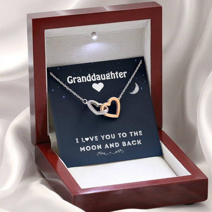 Grand Daughter - I Love You To The Moon And Back | Beautiful 14k Gold Forever Family Locked Hearts
