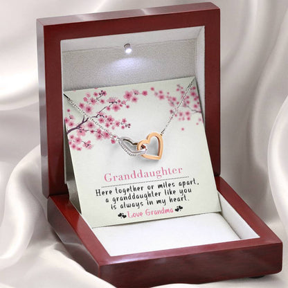 To My Grand Daughter - Here Together Or Miles Apart (Love, Grandma) |  Beautiful 14k Gold Forever Family Locked Hearts