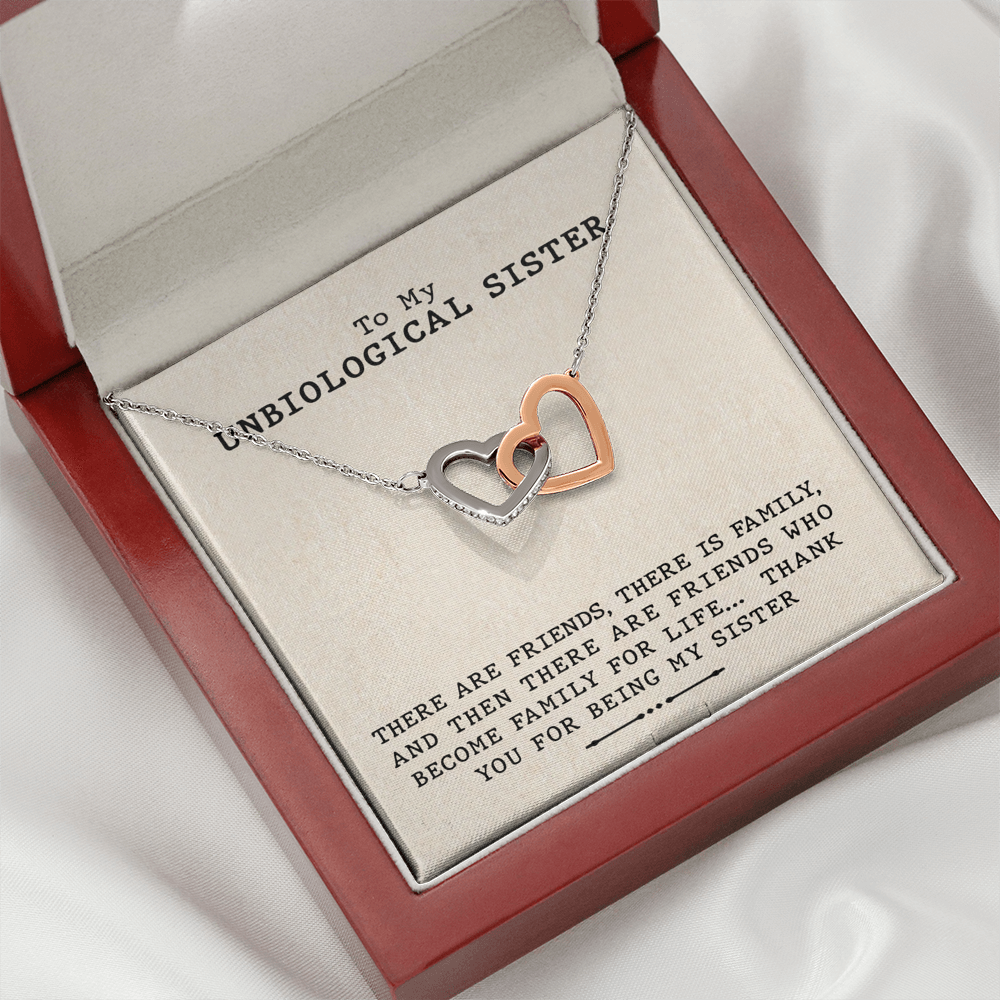 To My Unbiological Sister - Family For Life | Interlocking Unbreakable Hearts Steel Necklace
