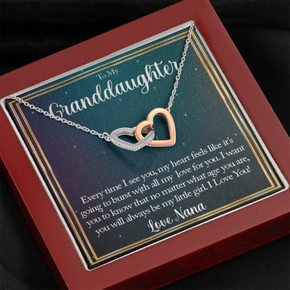 To My Grand Daughter - You Will Always Be My Little Girl (Love, Nana) | Beautiful 14k Gold Forever Family Locked Hearts