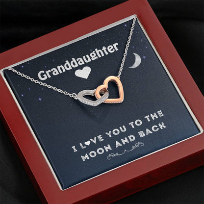 Grand Daughter - I Love You To The Moon And Back | Beautiful 14k Gold Forever Family Locked Hearts