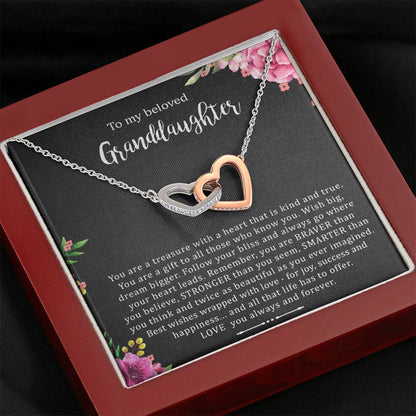 To My Beloved Grand Daughter - A Heart That Is Kind And True  | Beautiful 14k Gold Forever Family Locked Hearts