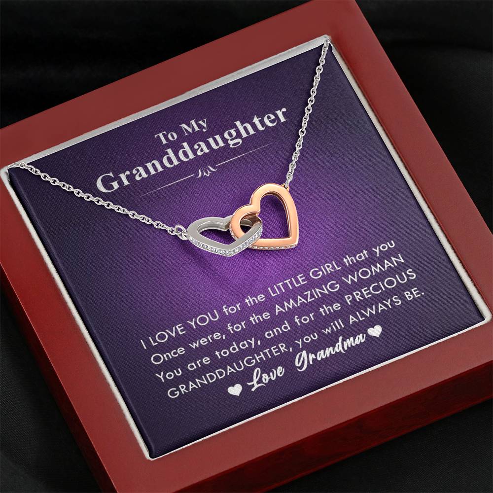 To My Grand Daughter - The Amazing Woman (Love, Grandma) | Beautiful 14k Gold Forever Family Locked Hearts