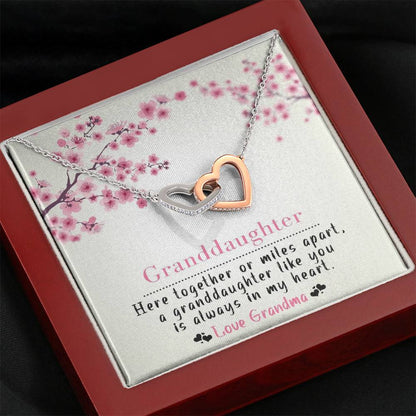 To My Grand Daughter - Here Together Or Miles Apart (Love, Grandma) |  Beautiful 14k Gold Forever Family Locked Hearts
