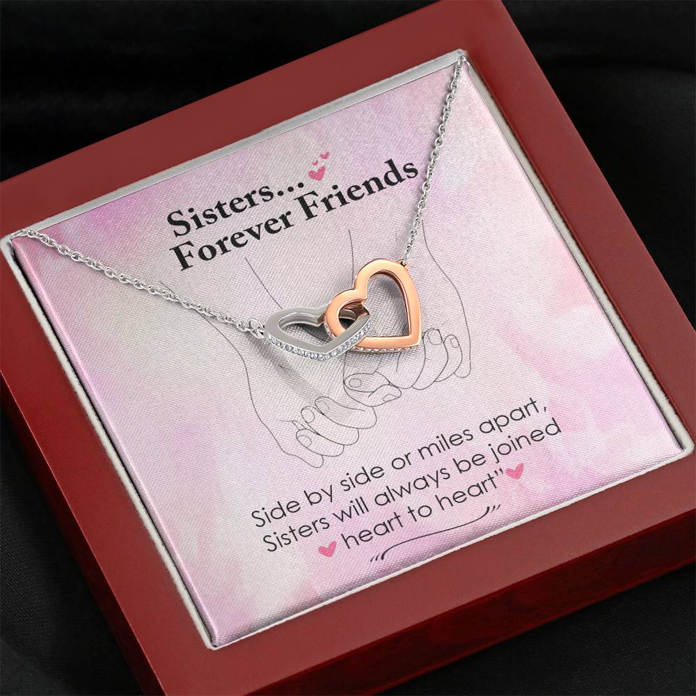 Sisters, Forever Friends - Side By Side Or Miles Apart |  Beautiful 14k Gold Forever Family Locked Hearts
