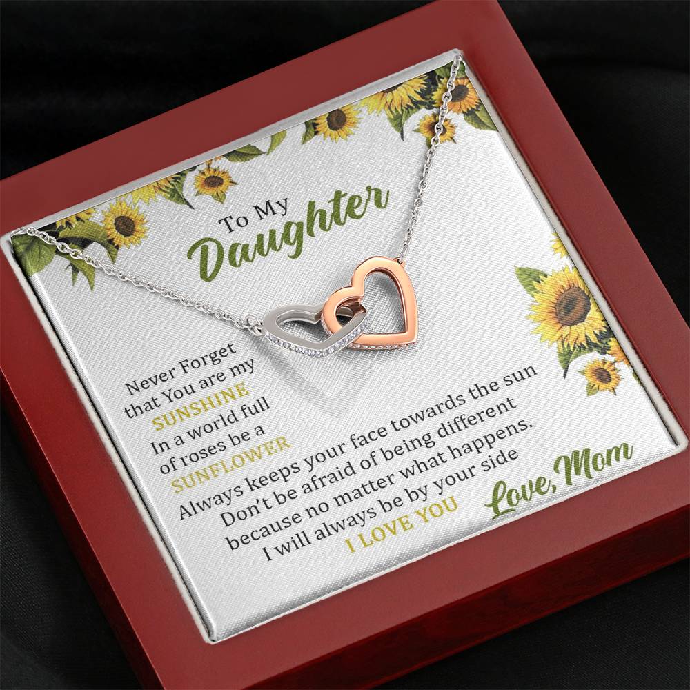 To My Daughter - You Are My Sunshine (Love, Mom) | Beautiful 14k Gold Forever Family Locked Hearts
