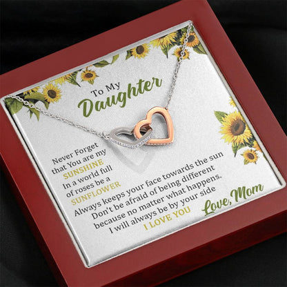 To My Daughter - You Are My Sunshine (Love, Mom) | Beautiful 14k Gold Forever Family Locked Hearts