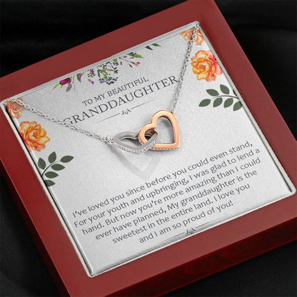 To My Beautiful Grand Daughter - The Sweetest In The Entire Land | Beautiful 14k Gold Forever Family Locked Hearts