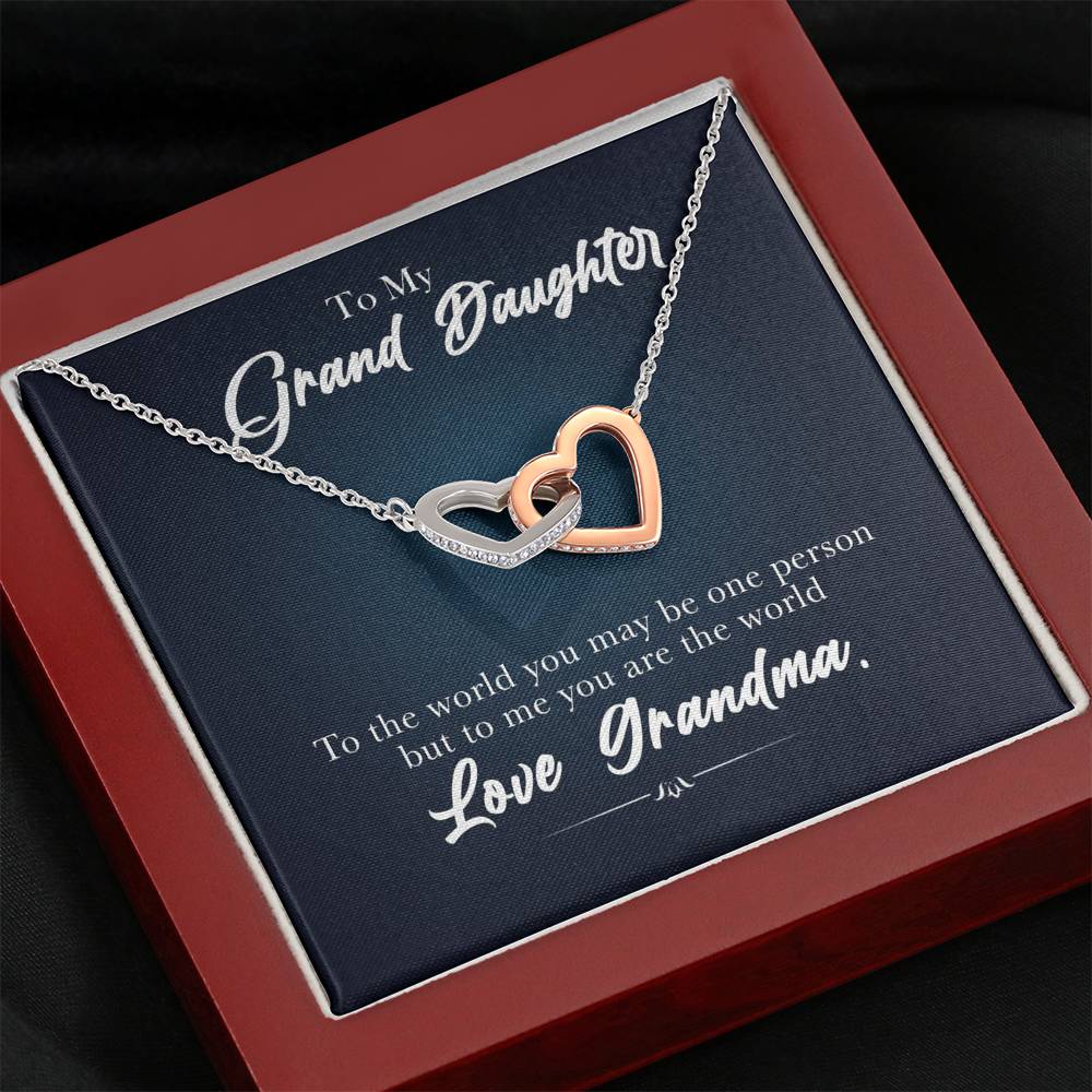 To My Grand Daughter - You Are The World ( Love, Grandma) | Beautiful 14k Gold Forever Family Locked Hearts