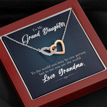 To My Grand Daughter - You Are The World ( Love, Grandma) | Beautiful 14k Gold Forever Family Locked Hearts