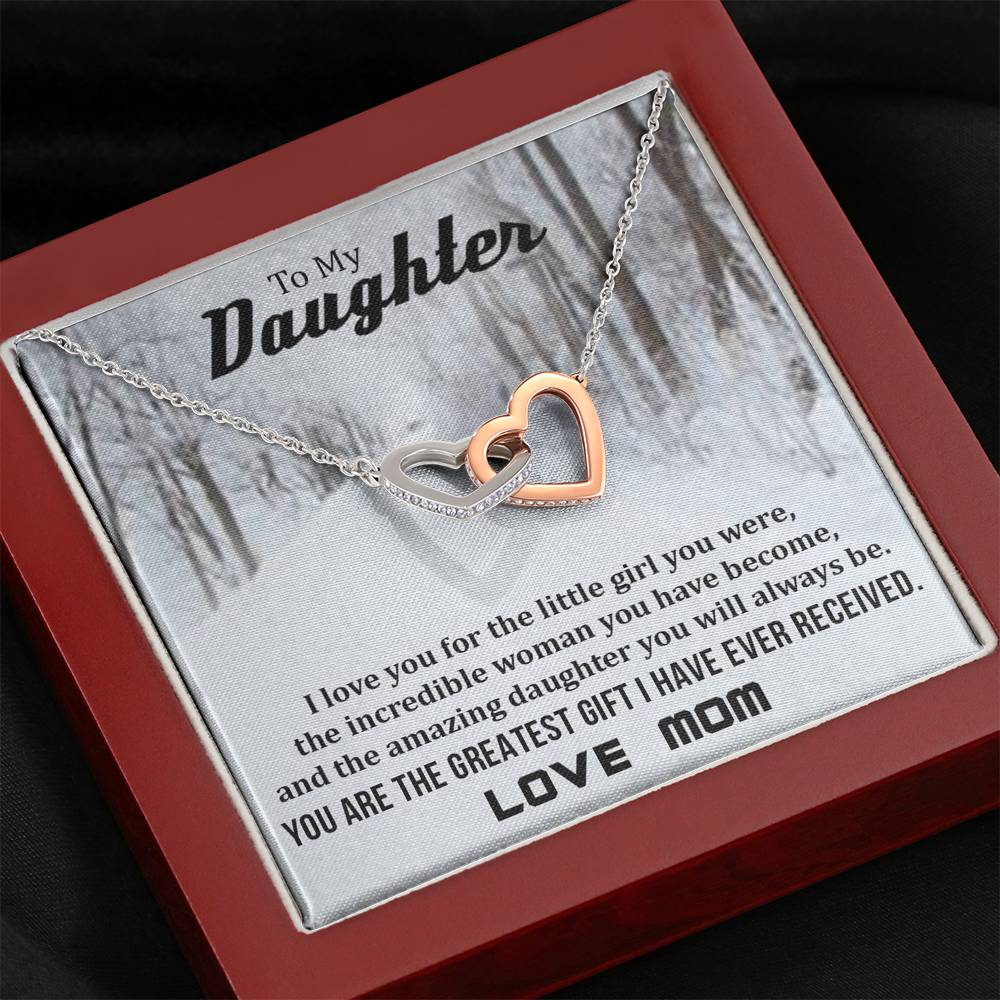To My Daughter - You Are The Greatest Gift (Love, Mom)| Beautiful 14k Gold Forever Family Locked Hearts