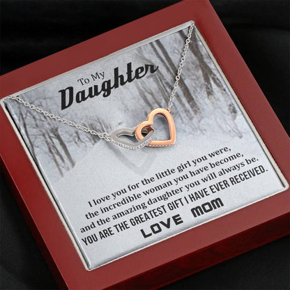 To My Daughter - You Are The Greatest Gift (Love, Mom)| Beautiful 14k Gold Forever Family Locked Hearts