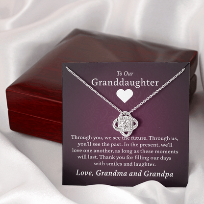 Granddaughter - Past, Present, Future | 14k White Gold & Stainless Steel Necklace (From Grandma and Grandpa)