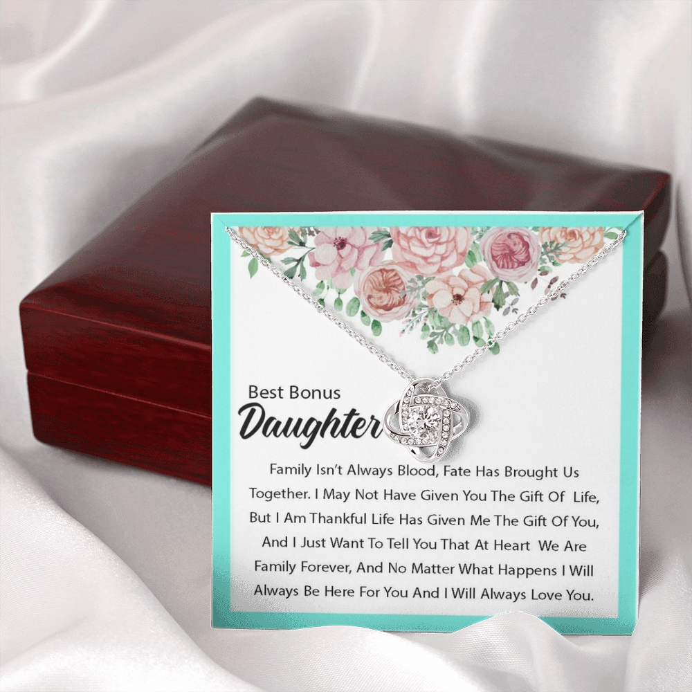 Best Bonus Daughter - Life Has Given Me The Gift Of You | Artisan Crafted 14k Brilliant Gold Family Knot Necklace