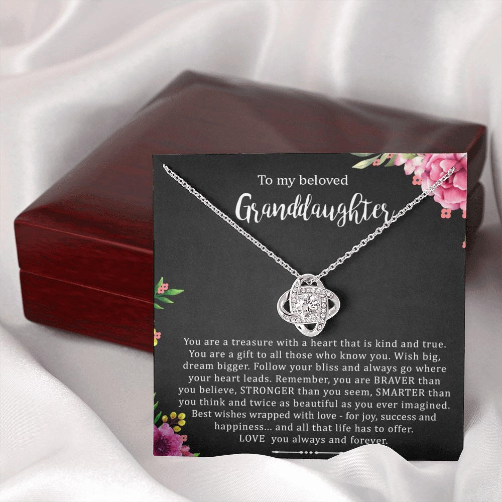 To My Beloved Grand Daughter - You Are A Treasure | Artisan Crafted 14k Brilliant Gold Family Knot Necklace
