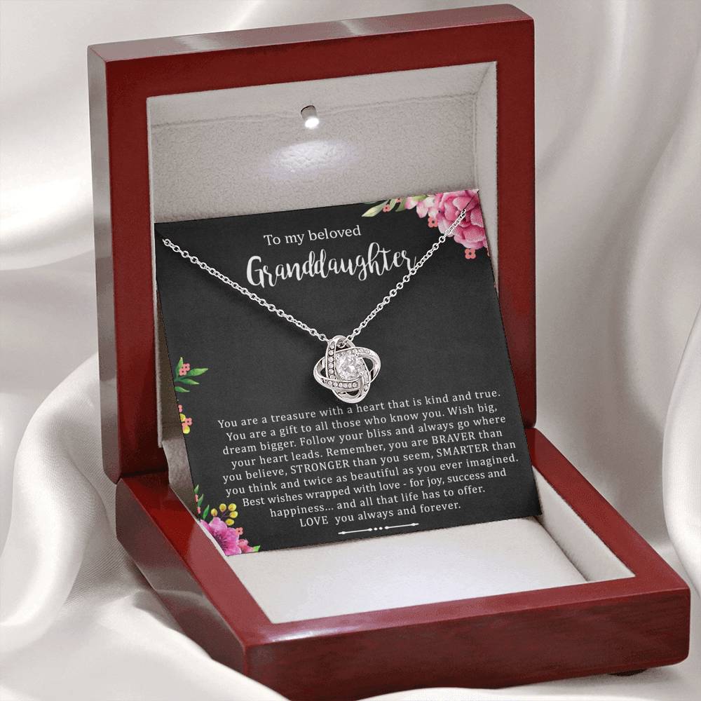 To My Beloved Grand Daughter - You Are A Treasure | Artisan Crafted 14k Brilliant Gold Family Knot Necklace
