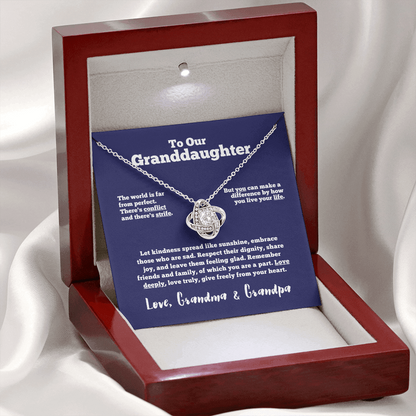 To Our Granddaughter - Love Deeply (Grandpa and Grandma) | 14k White Gold Knot Necklace