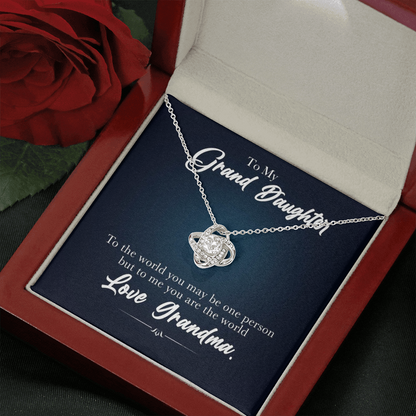 To My Grand Daughter - To Me, You Are the World | Artisan Crafted 14k White Gold Family Knot Necklace