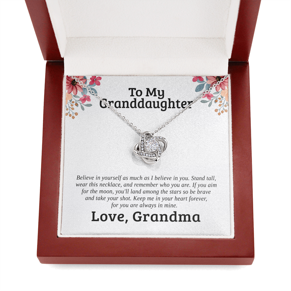 To My Granddaughter, Believe | 14k White Gold Love Knot | Granddaughter Necklace Gift & Poem Card
