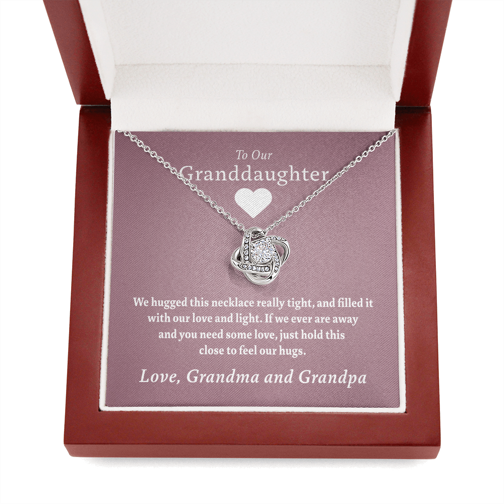 Granddaughter - Two Hugs (Grandma & Grandpa) | Beautiful 14k White Gold Granddaughter Knot Necklace