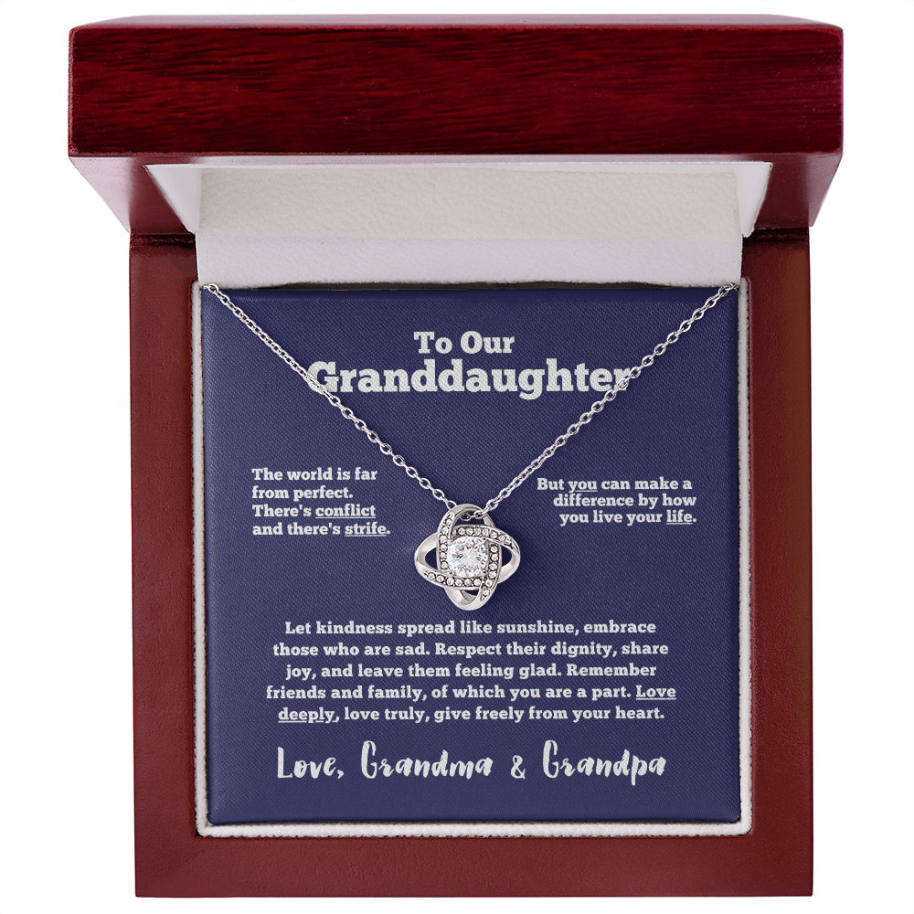 To Our Granddaughter - Love Deeply (Grandpa and Grandma) | 14k White Gold Knot Necklace