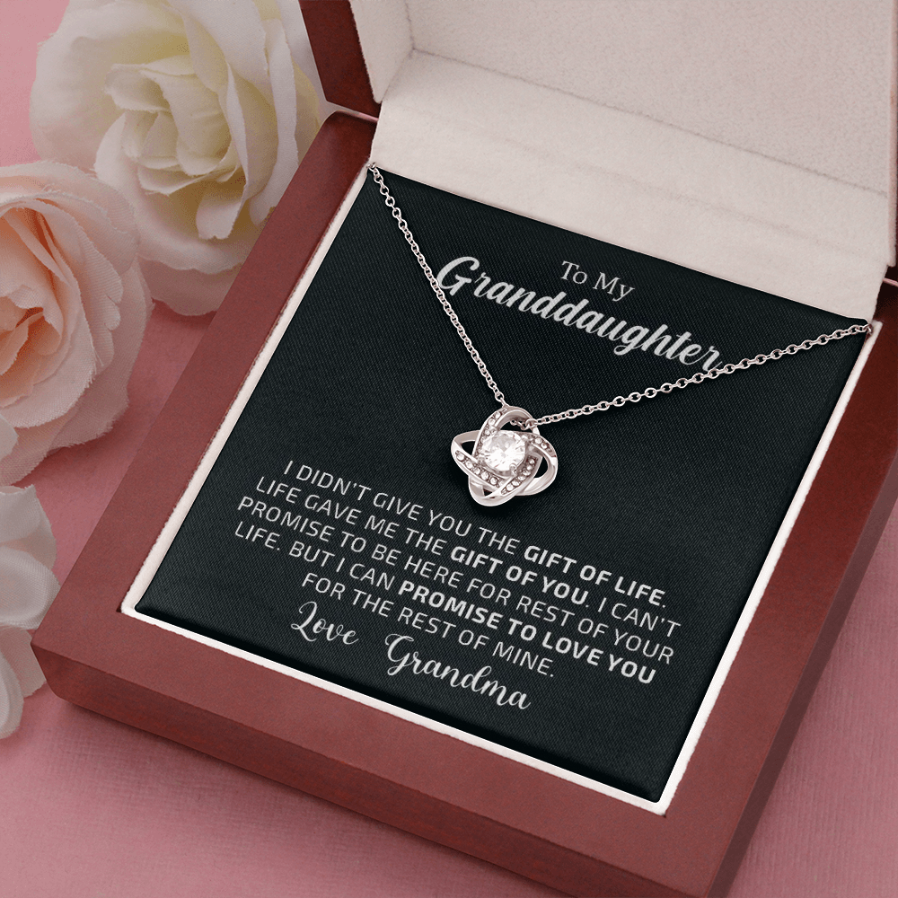 To My Grand Daughter - The Gift of You (Love Grandma) | Beautiful 14k White Gold Family Forever Love Knot | Real White Gold Necklace