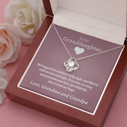 Granddaughter - Two Hugs (Grandma & Grandpa) | Beautiful 14k White Gold Granddaughter Knot Necklace