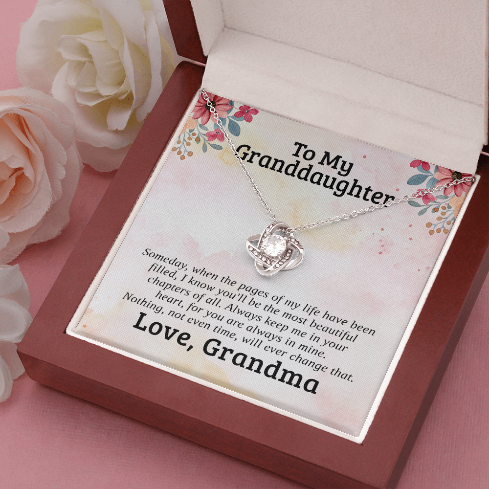 To My Granddaughter, Most Beautiful Chapters | 14k White Gold Love Knot | Granddaughter Necklace Gift & Poem Card