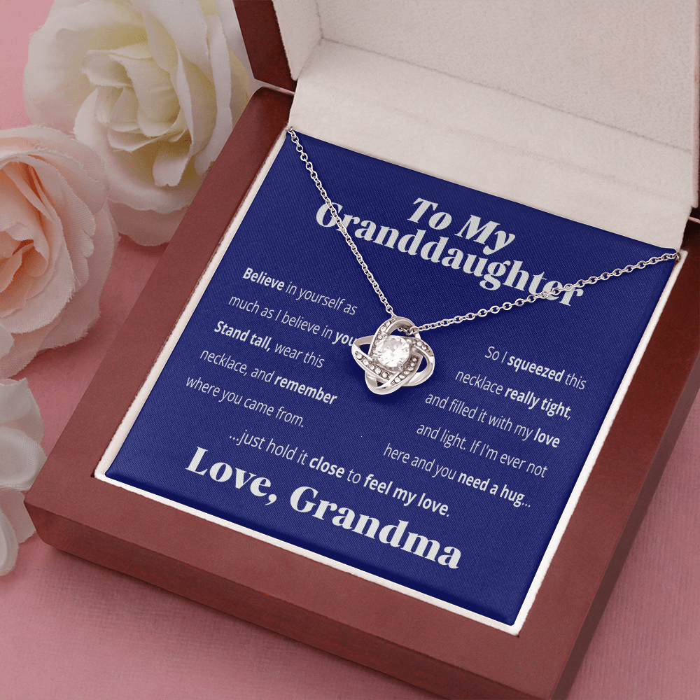 To My Granddaughter - Believe in Yourself As I Believe In You | 14k White Gold Family Knot Necklace