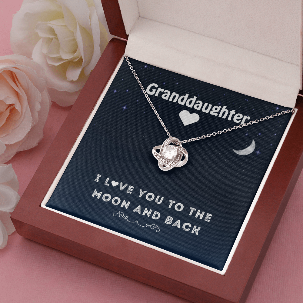 To My Granddaughter - To The Moon and Back | Beautiful 14k White Gold Family Forever Love Knot | Granddaughter Keepsake Gift w/ Message Card