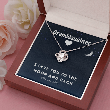 To My Granddaughter - To The Moon and Back | Beautiful 14k White Gold Family Forever Love Knot | Granddaughter Keepsake Gift w/ Message Card