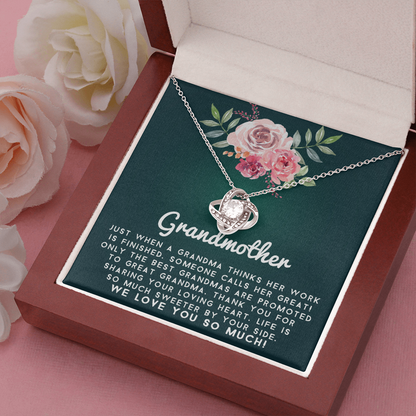 Great Grandmother - Promoted to Great | 14k White Gold Family Forever Love Knot | Grandma Nana Keepsake Gift w/ Message Card