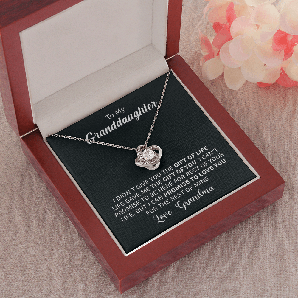 To My Grand Daughter - The Gift of You (Love Grandma) | Beautiful 14k White Gold Family Forever Love Knot | Real White Gold Necklace