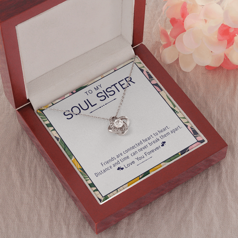 To My Soul Sister - Friends Connected At Heart 14k White Gold Necklace