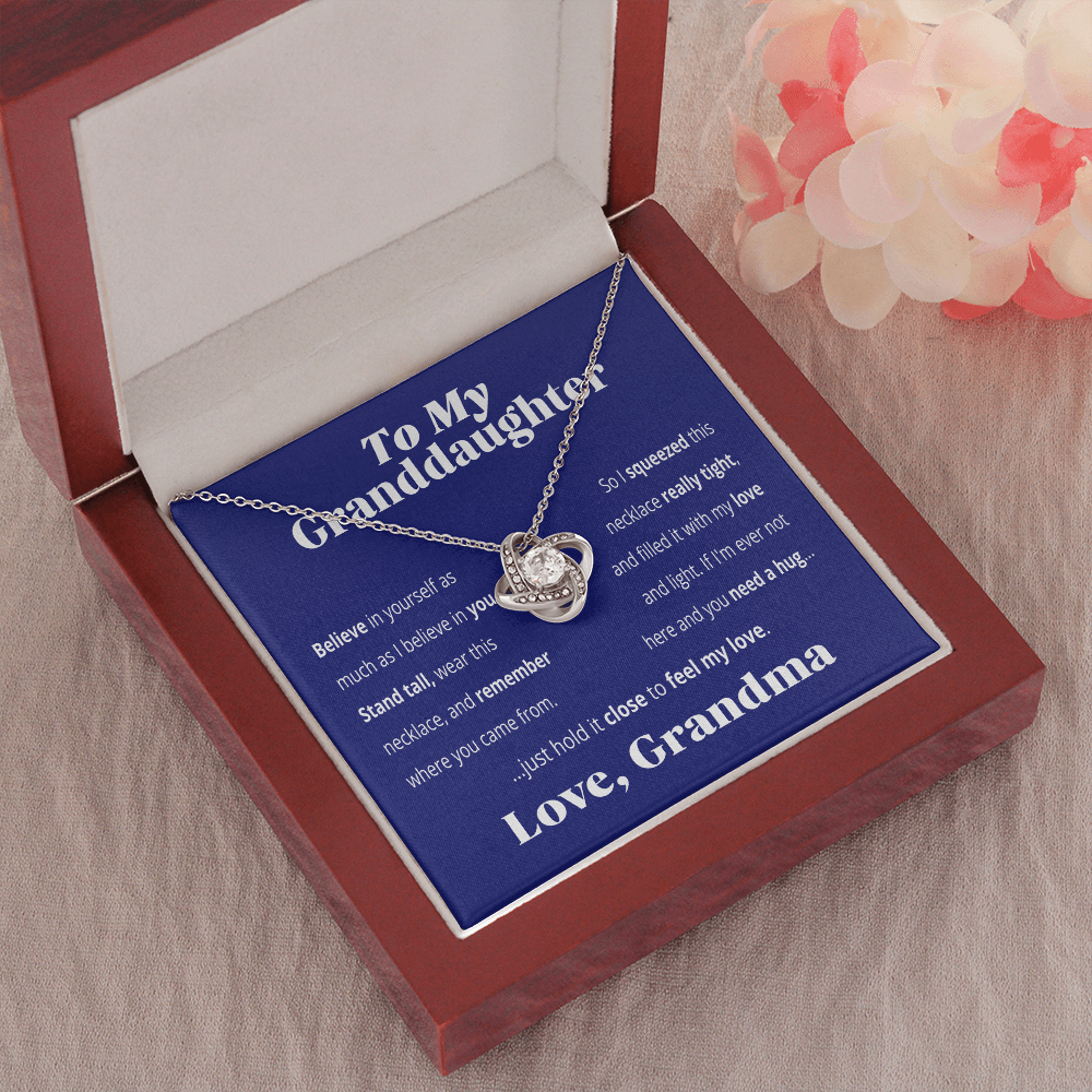 To My Granddaughter - Believe in Yourself As I Believe In You | 14k White Gold Family Knot Necklace