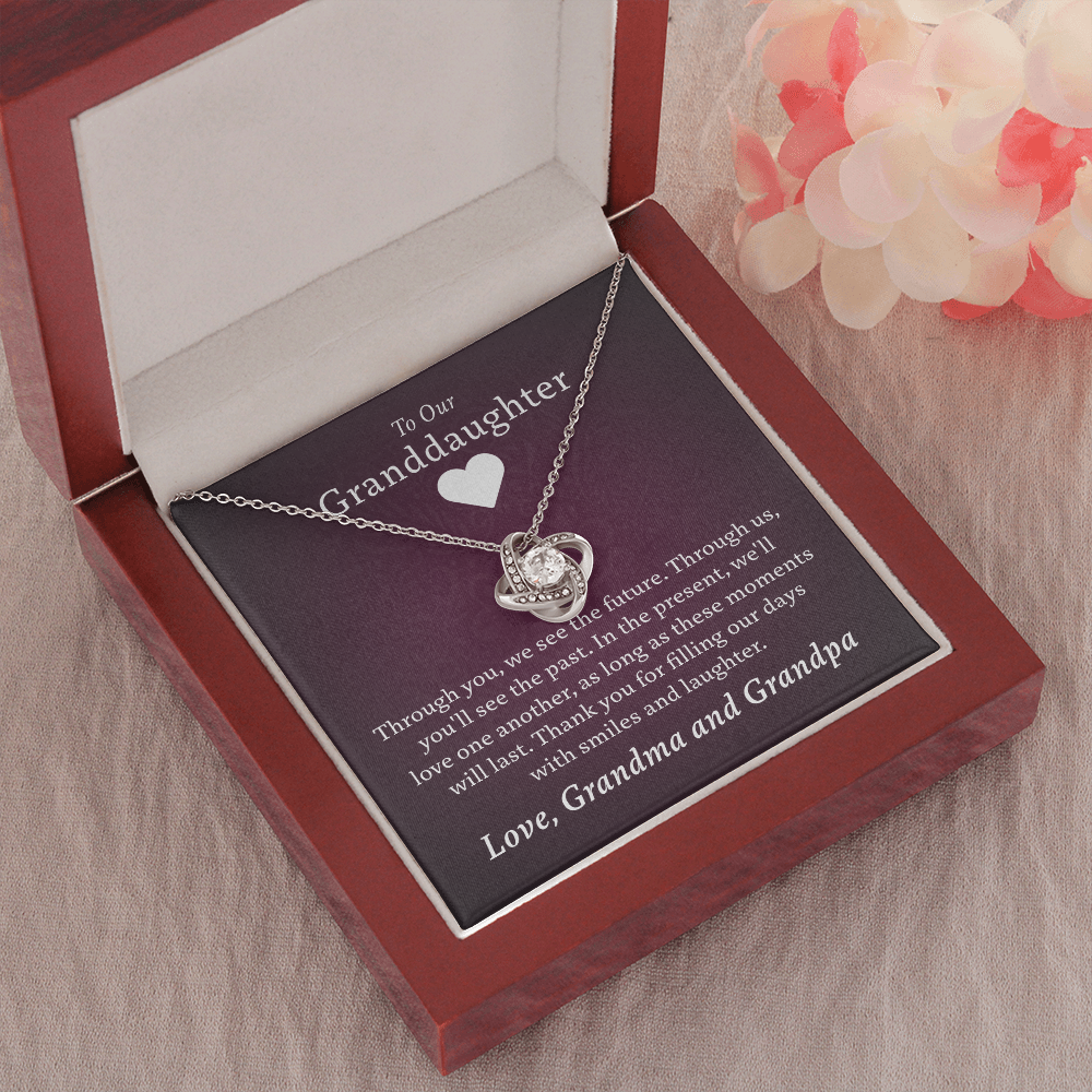 Granddaughter - Past, Present, Future | 14k White Gold & Stainless Steel Necklace (From Grandma and Grandpa)